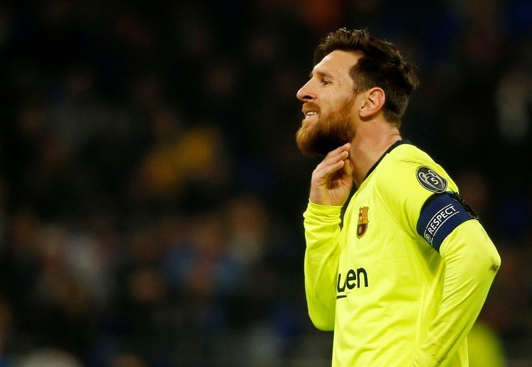 Barcelona star Lionel Messi looks upset following their scoreless draw with Lyon in Champions League