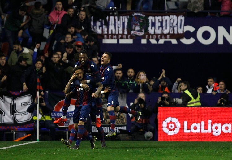 To the delight of their fans, Levante's Roger Marti scores against Real Madrid in their La Liga game