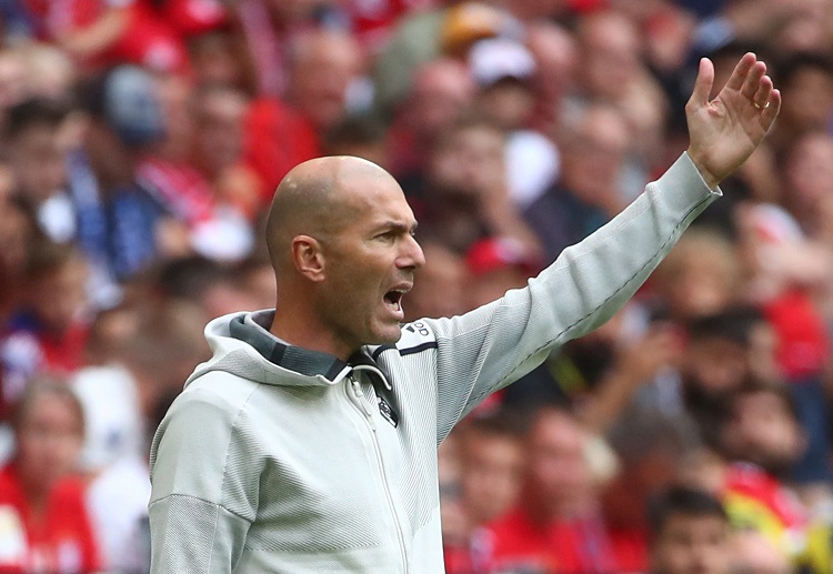 Real Madrid boss Zinedine Zidane gives instructions to his squad during their recent 2019 Audi Cup clash