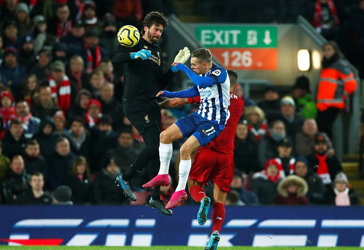 Liverpool are down to 10 men after Alisson receives a red card in their Premier League clash with Brighton