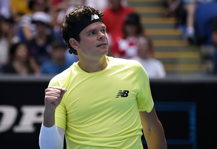 Milos Raonic celebrates with a win over Croatia's Marin Cilic in the fourth round of Australian Open