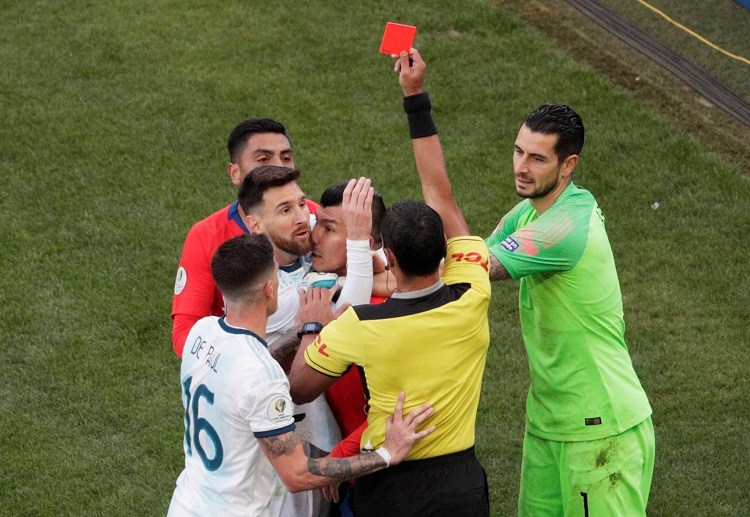 Lionel Messi was shown a red following a clash with Gary Medel during the Copa America tie between Argentina and Chile