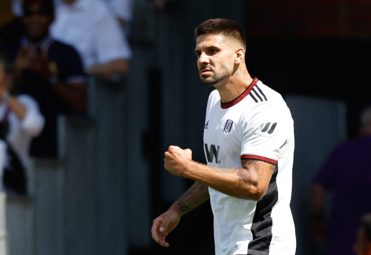 Aleksandar Mitrovic scores the opening goal of the Premier League game vs Liverpool