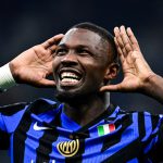 Inter Milan's Marcus Thuram celebrates after scoring a goal in their recent Serie A match against Atalanta